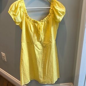 Yellow Copper Key off shoulder dress
